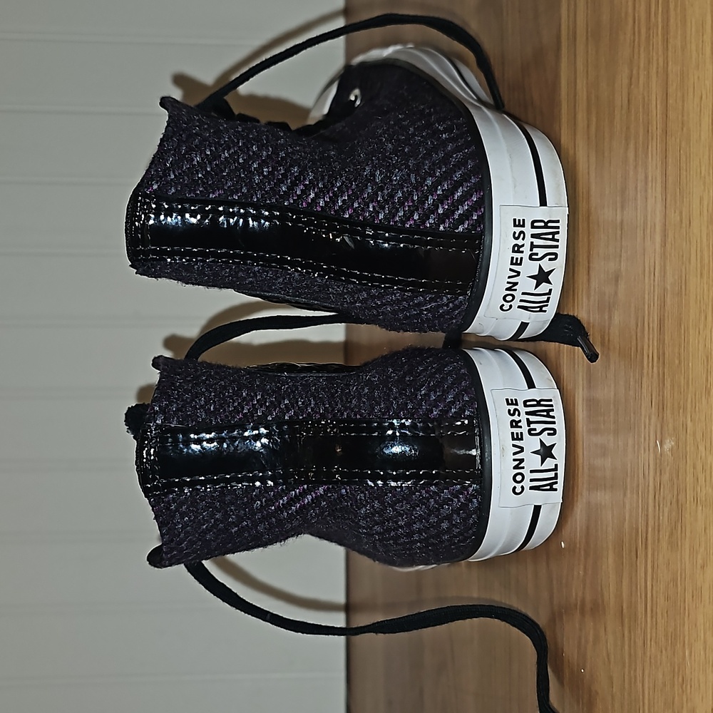 Converse men 7 women 9 black purple blue knit weave canvas lined sneakers - Picture 9 of 14